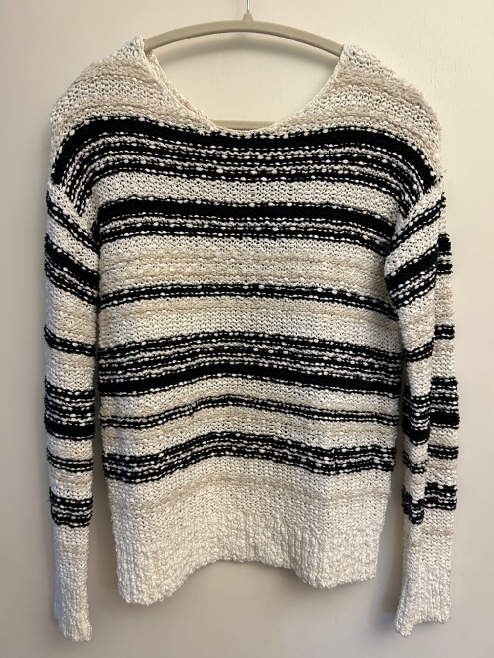 Veronica Beard Black & Cream Striped Crewneck Sweater